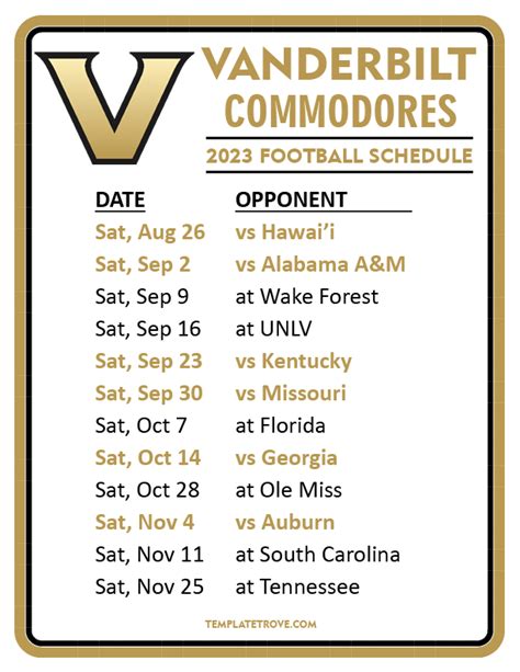 vanderbilt university football schedule|More.